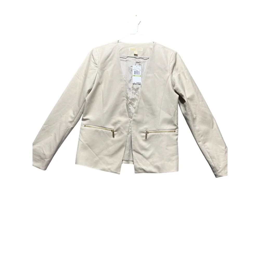 Michael Kors Blazer Women 4 Dune Beige Open Front Zip Pocket QS51B112UE
